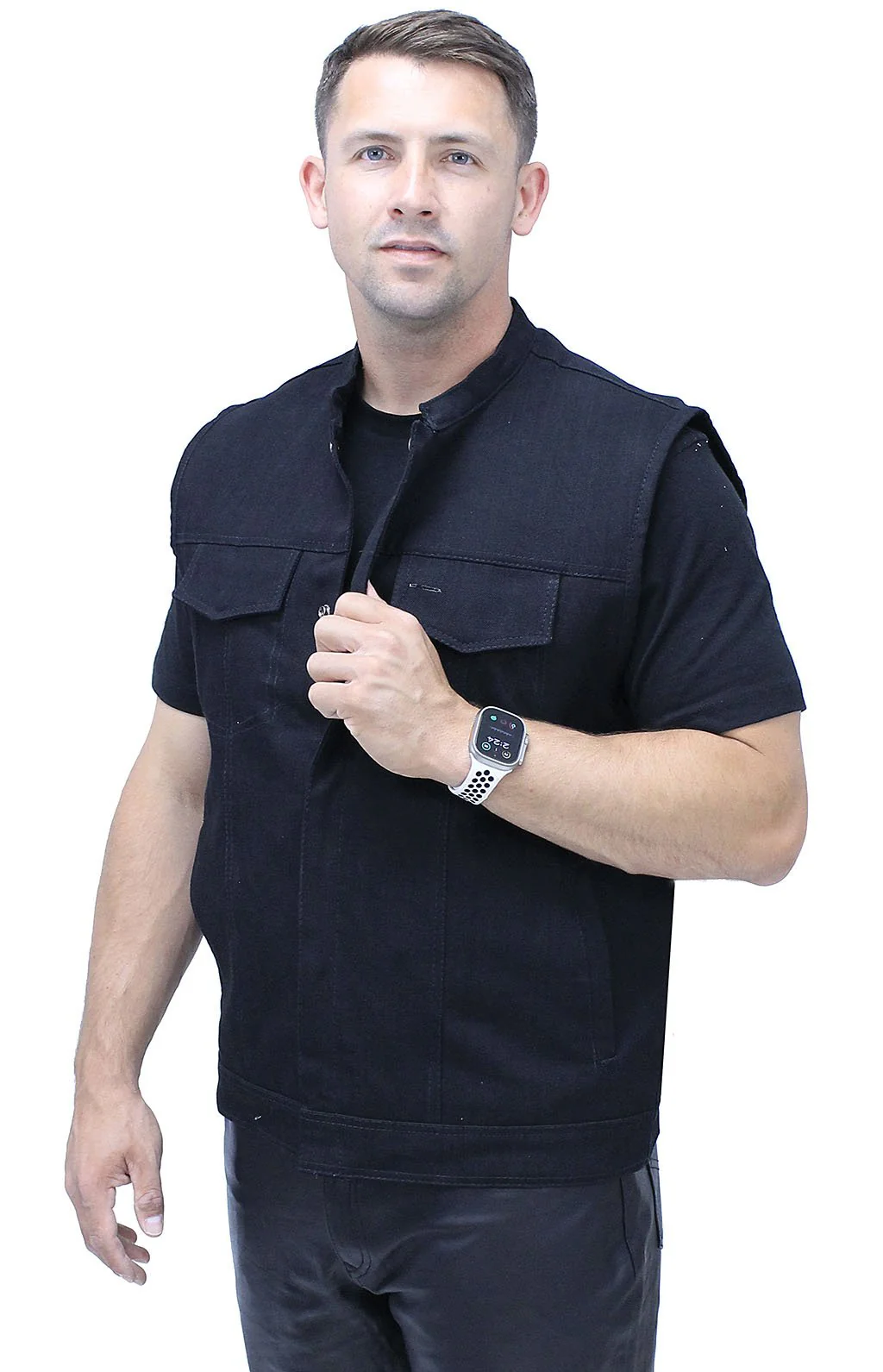 Black Denim Snap Up Club Vest w/Concealed Pocket #VMC3200K () - Image 5