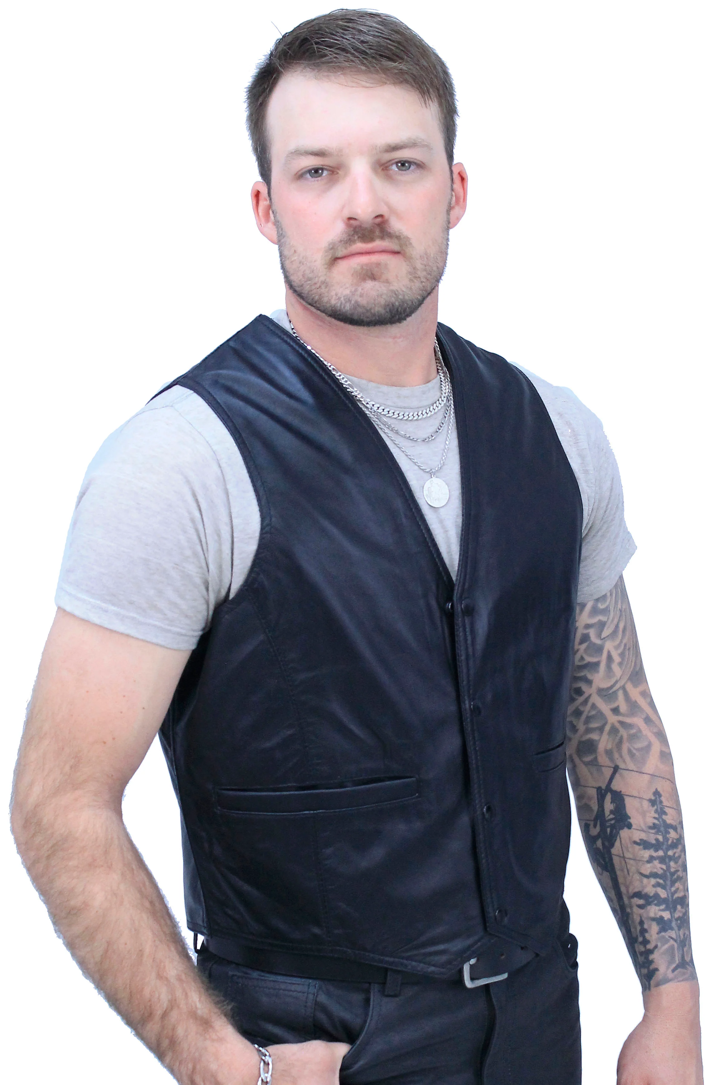 Premium Lambskin Leather Business Vest #VM418K - Image 3