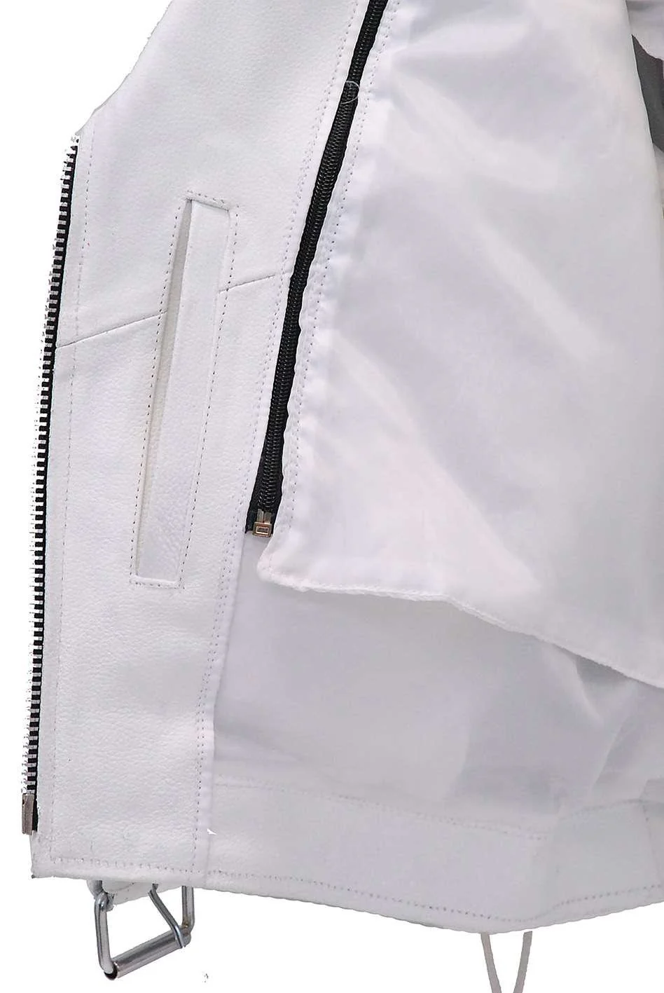 Women's White Leather Motorcycle Jacket w/Side Lace #L6027LW - Image 4