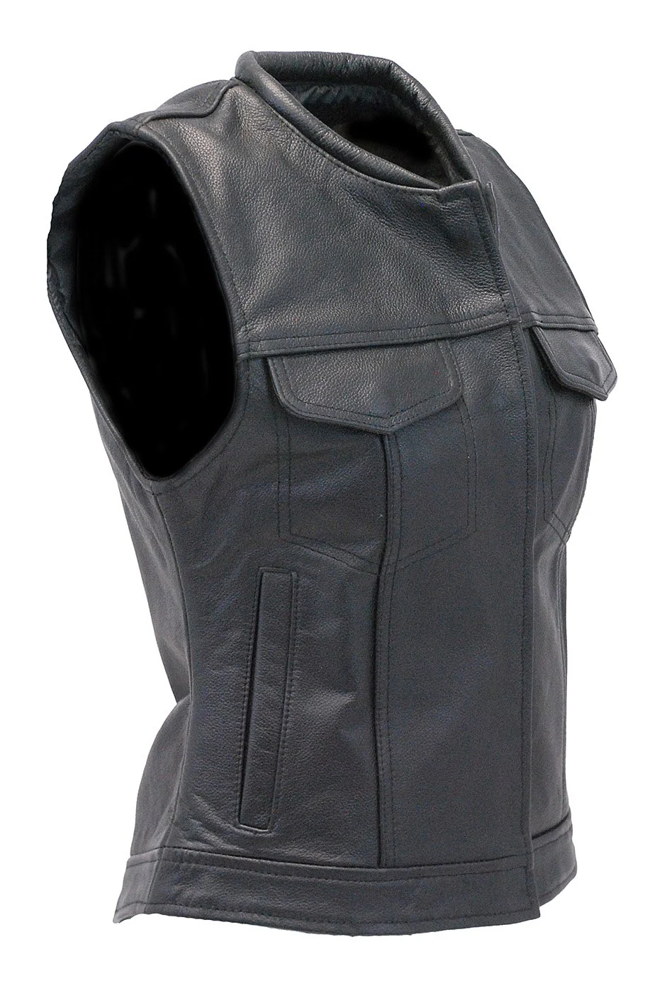 Women's Long Leather Club Vest w/1 Piece Back #VL10140GK - Image 3